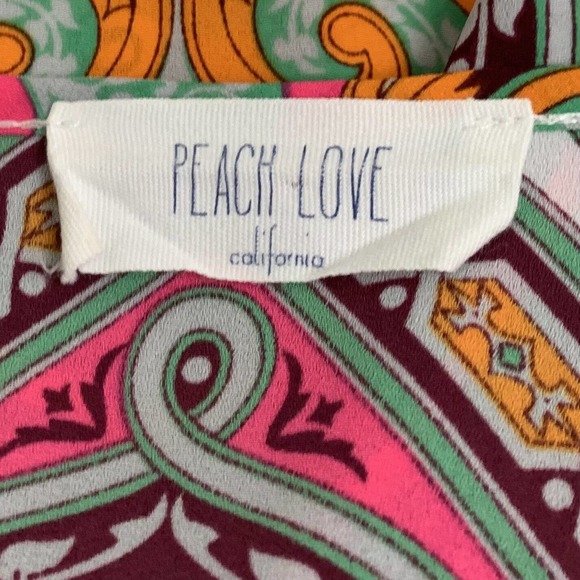 PEACH LOVE CALIFORNIA PINK MULTICOLOR BOHO FLORAL PULLOVER BLOUSE - Picture 5 of 8